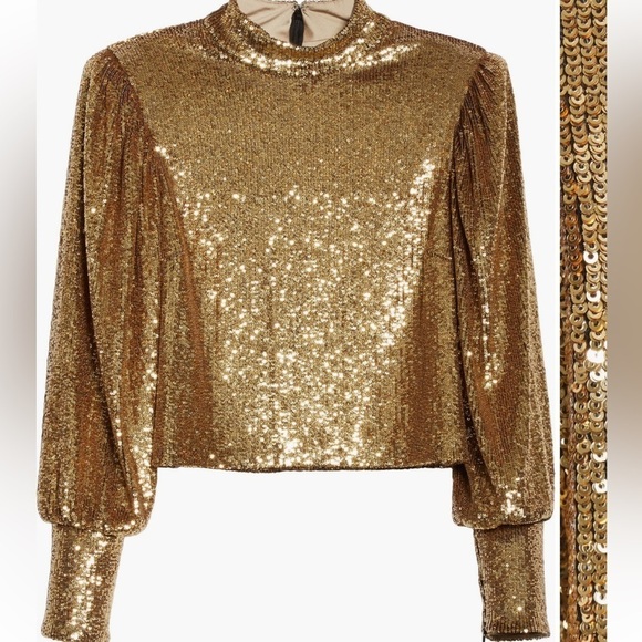 A.L.C. Margaret Sequin Mock Neck Top in Gold Size 6 - Picture 5 of 16